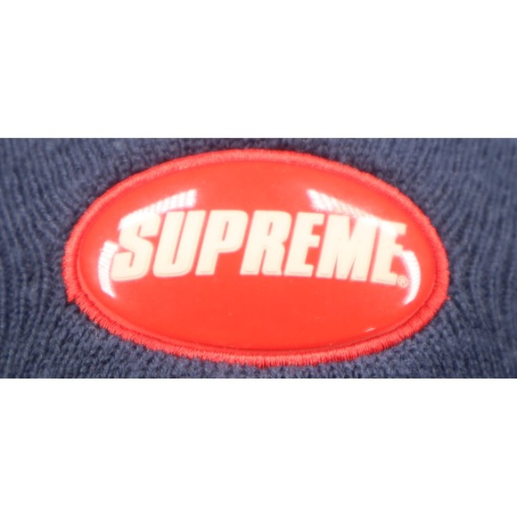 Supreme Knit Winter Beanie Hat Adult Unisex One Size Navy Blue Bubble Logo EUC - Picture 2 of 6